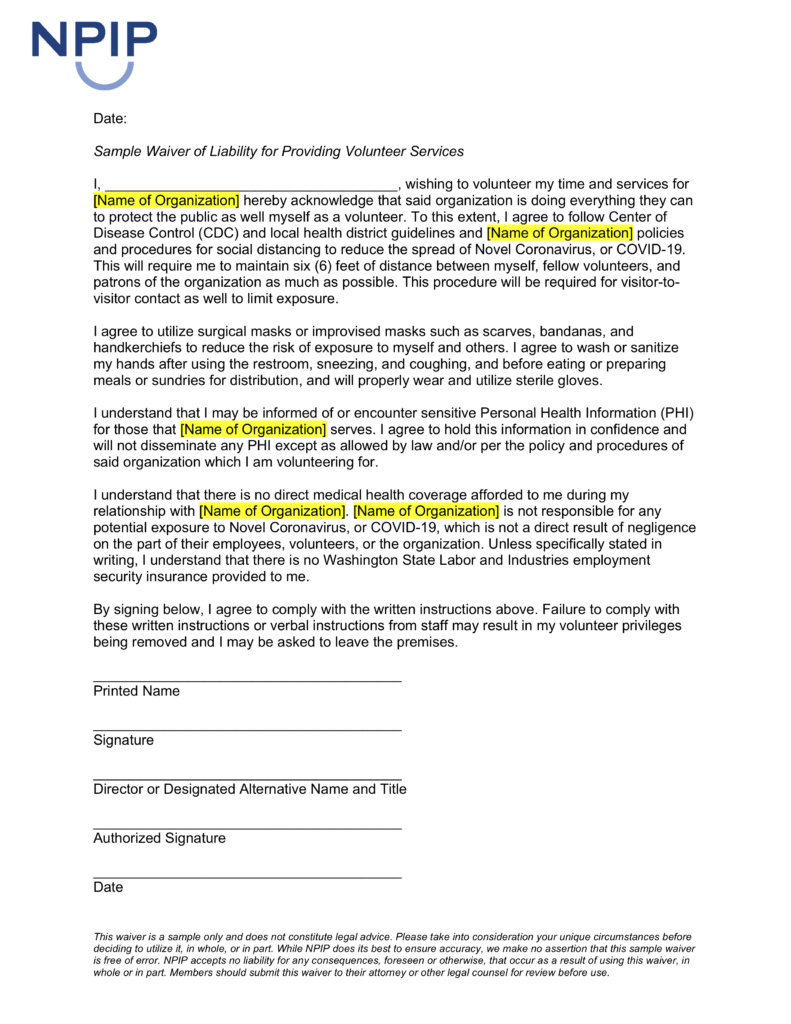 Liability Waiver Form Template Free from washingtonnonprofits.org